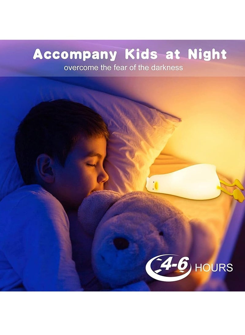 LED Lying Flat Duck Touch Light, Cute Duck Pat-Pat Night Light, Silicone Dimmable Timing Ambient Lamp, Rechargeable Warm Yellow Light, Decompression Toy Light Phone Stand 2in1 - Image 4