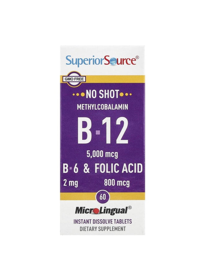 Superior Source Methylcobalamin B-12, B-6 & Folic Acid, 60 MicroLingual Instant Dissolve Tablets  - Image 1