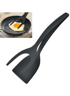 2 in 1 Grip and Flip Spatula Tongs,Egg Flipper Spatulas with Spatula Tongs for Flipping,Perfect Fried Egg Flippers (Black)