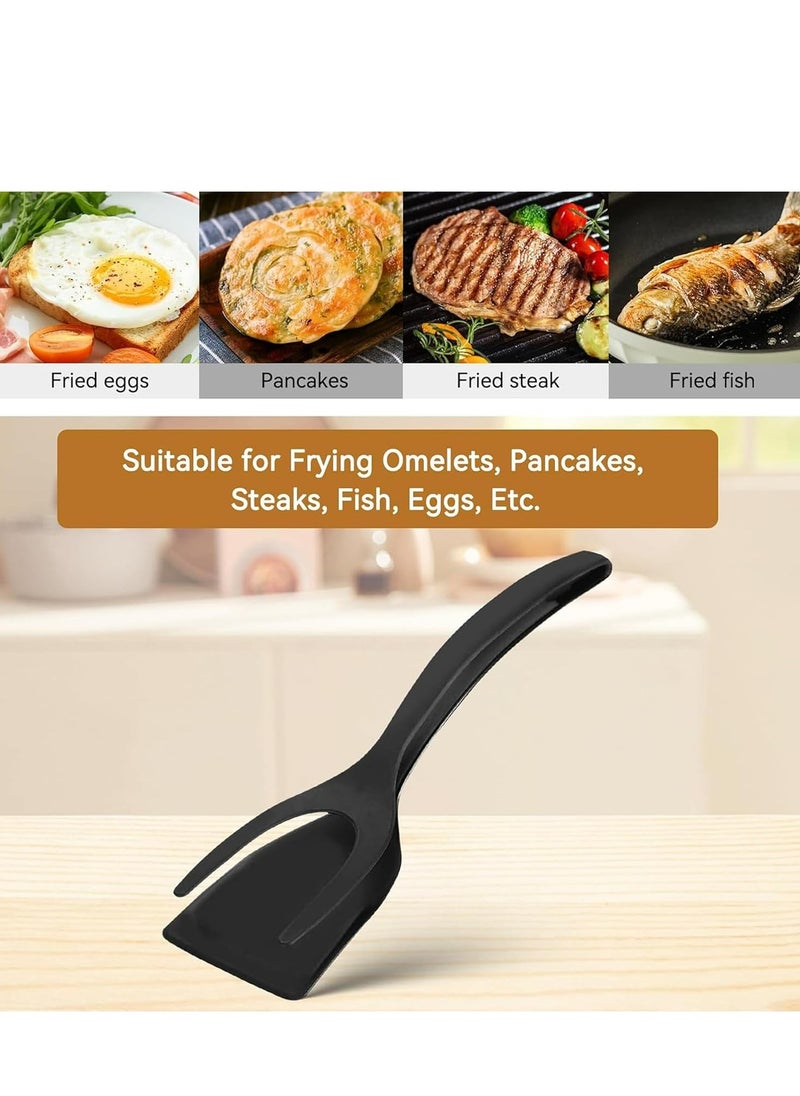 Oasisgalore - 2 in 1 Grip and Flip Spatula Tongs,Egg Flipper Spatulas with Spatula Tongs for Flipping,Perfect Fried Egg Flippers (Black) - Image 1