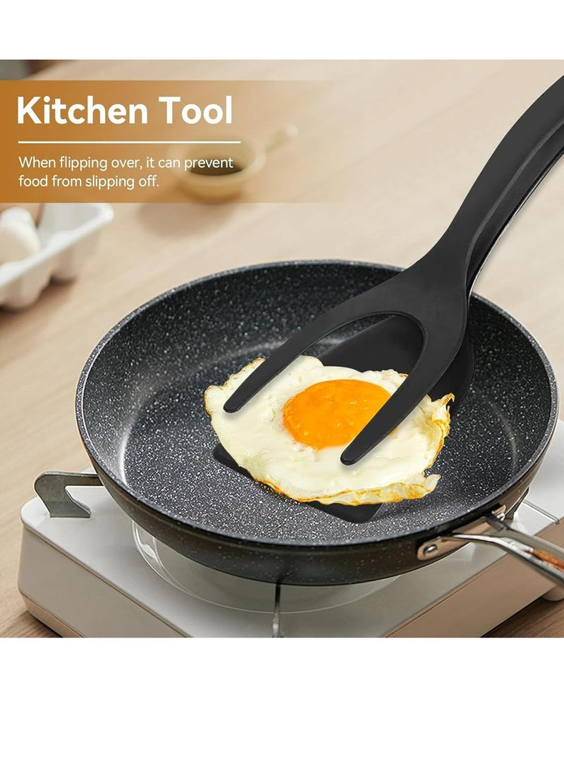Oasisgalore - 2 in 1 Grip and Flip Spatula Tongs,Egg Flipper Spatulas with Spatula Tongs for Flipping,Perfect Fried Egg Flippers (Black) - Image 1