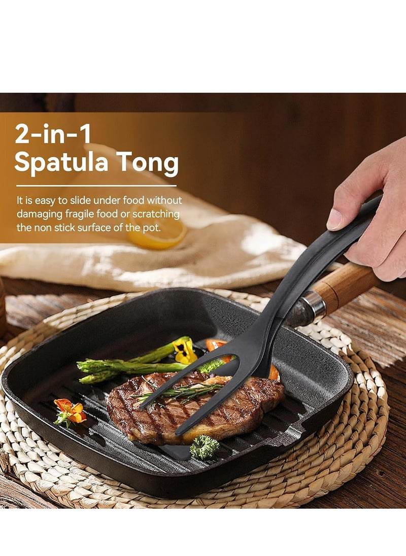 Oasisgalore - 2 in 1 Grip and Flip Spatula Tongs,Egg Flipper Spatulas with Spatula Tongs for Flipping,Perfect Fried Egg Flippers (Black) - Image 1