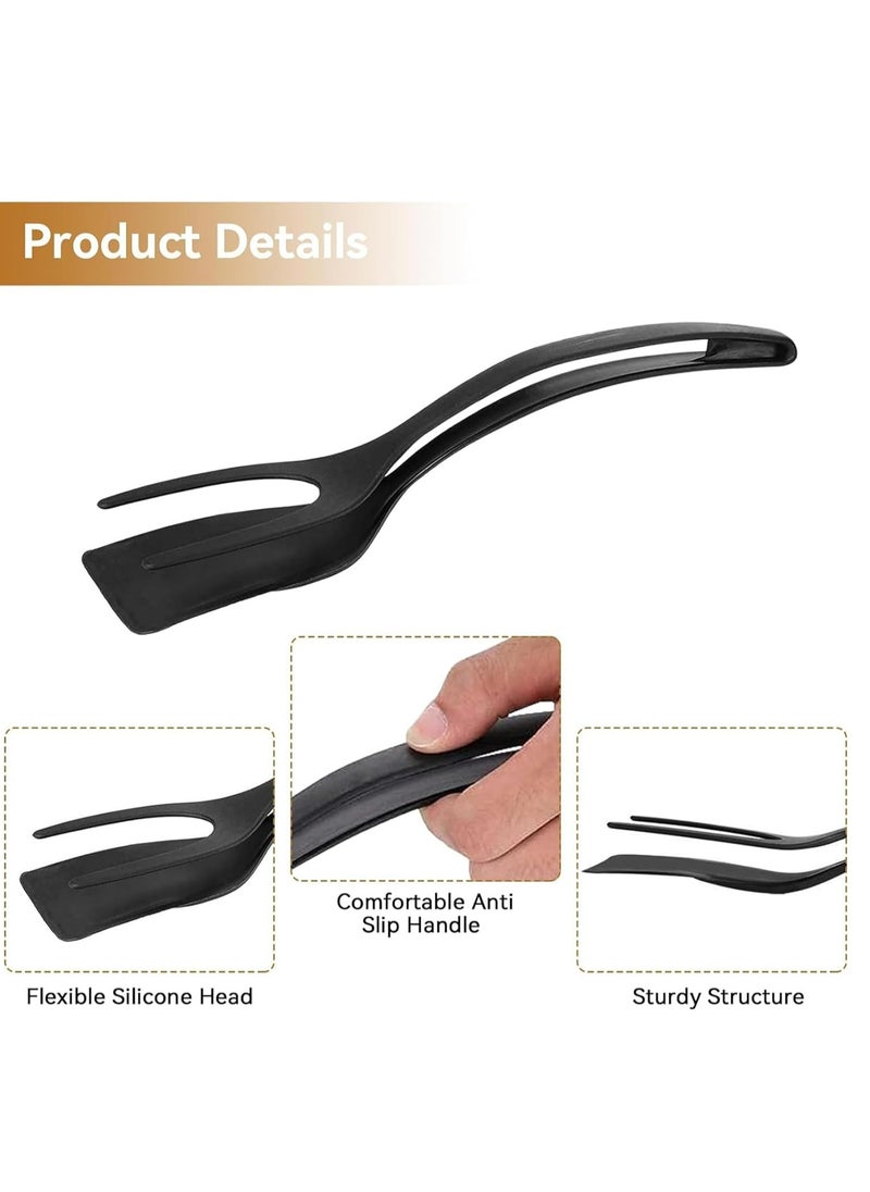 Oasisgalore - 2 in 1 Grip and Flip Spatula Tongs,Egg Flipper Spatulas with Spatula Tongs for Flipping,Perfect Fried Egg Flippers (Black) - Image 1