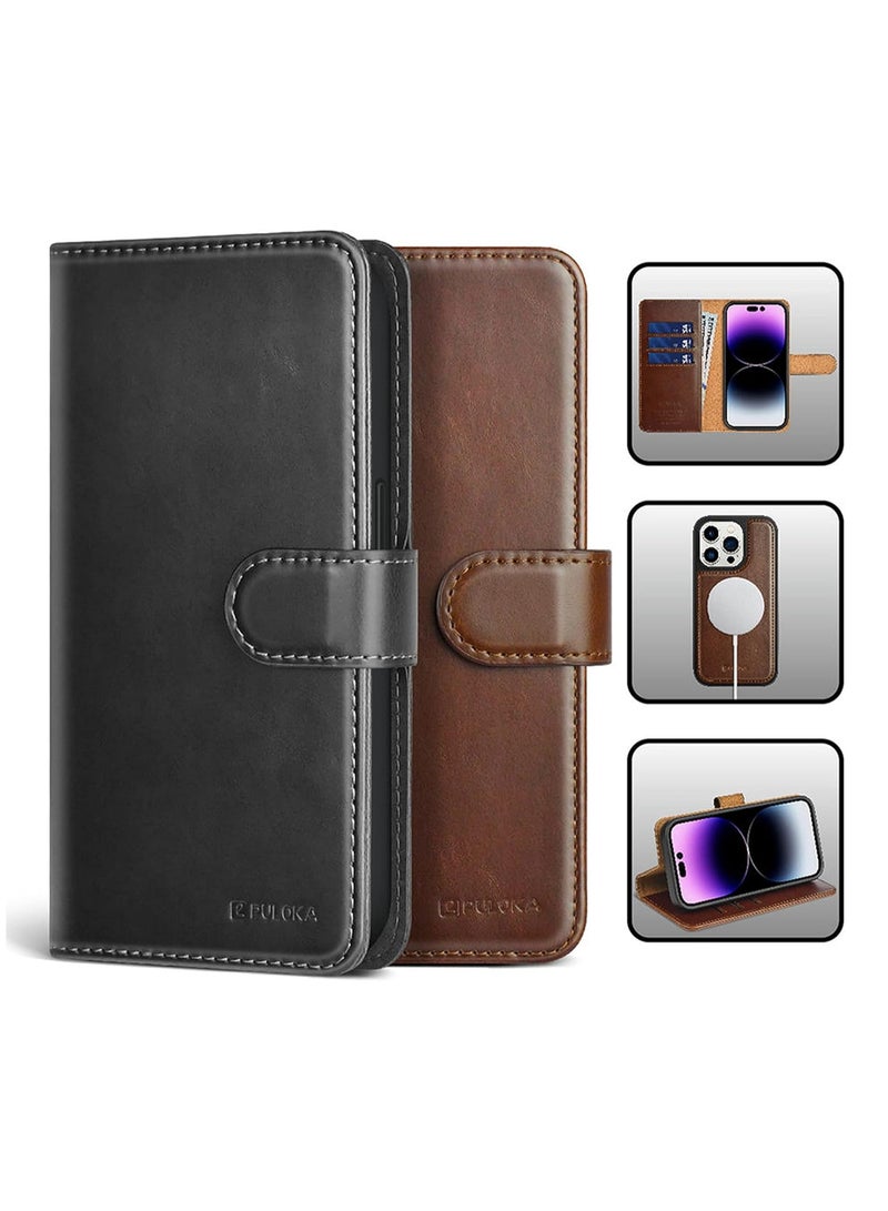 PULOKA Puloka Leather Foldable Cover for iPhone 14 Pro Max, 2 in 1 Detachable with Card Wallet - Brown - Image 3