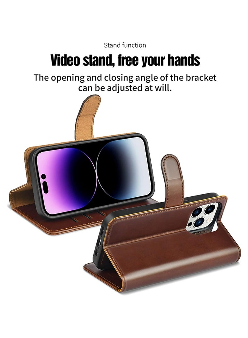 PULOKA Puloka Leather Foldable Cover for iPhone 14 Pro Max, 2 in 1 Detachable with Card Wallet - Brown - Image 5