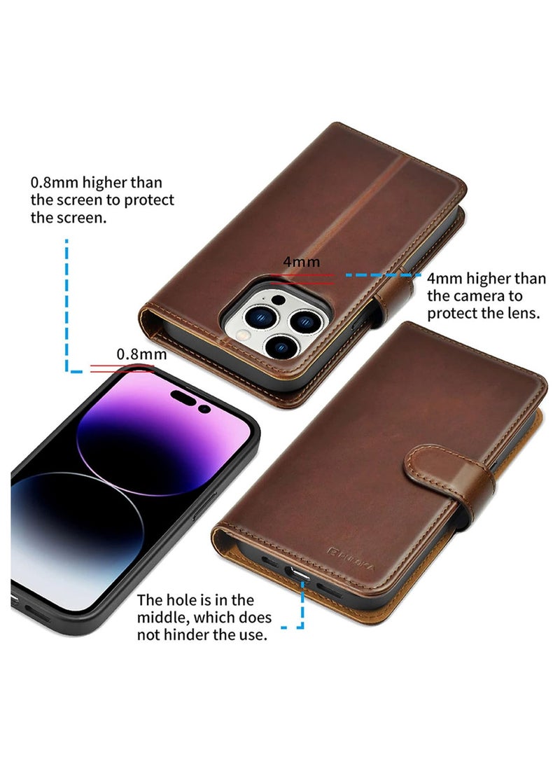 PULOKA Puloka Leather Foldable Cover for iPhone 14 Pro Max, 2 in 1 Detachable with Card Wallet - Brown - Image 2