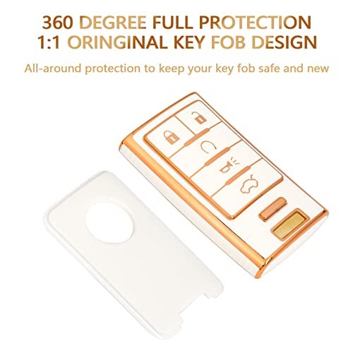 OFFCURVE Key Fob Cover for Cadillac, Soft TPU Car Key Case Protector for Cadillac SRX ATS ELR XTS 2010 2011 2012 2013 2014 2015 Keyless Entry Remote Control Start Car Key Accessories, White - Image 3