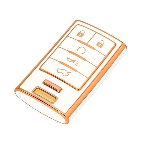 OFFCURVE Key Fob Cover for Cadillac, Soft TPU Car Key Case Protector for Cadillac SRX ATS ELR XTS 2010 2011 2012 2013 2014 2015 Keyless Entry Remote Control Start Car Key Accessories, White - Image 1