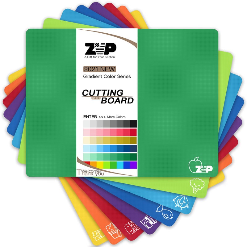 ZVP Plastic Cutting Boards for Kitchen, Flexible Cutting Mats, Colorful Chopping Boards with Food Icon, Non-Slip, Non Porous, BPA Free, Dishwasher Safe Rainbow - Image 1