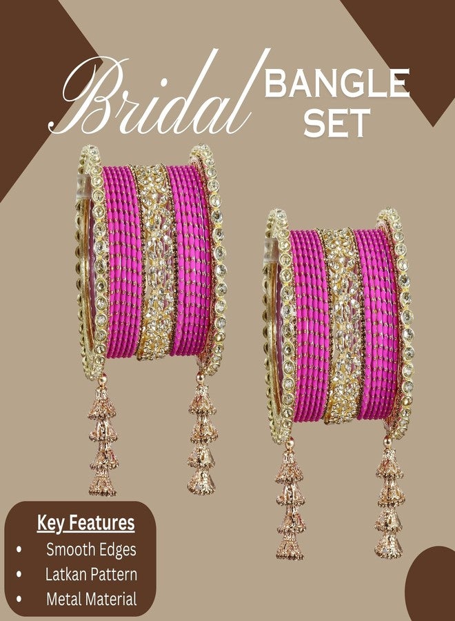 LAVAZZA Golden Metal Bangles Latkan Chuda Set for Bridal Women & Girls With Zircon Diamond Stone | Magenta | Bridal Bangles for Wedding | AD Pink-(Chuda15-Magenta-2.6) - Image 5