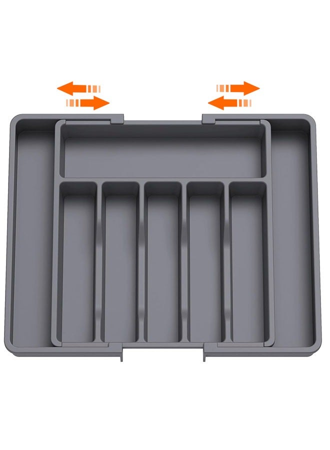 ROEIEIS Silverware Drawer Organizer, Expandable Utensil Tray for Kitchen, BPA Free Flatware and Cutlery Holder, Adjustable Plastic Storage for Spoons Forks Knives, Large, Grey - Image 1