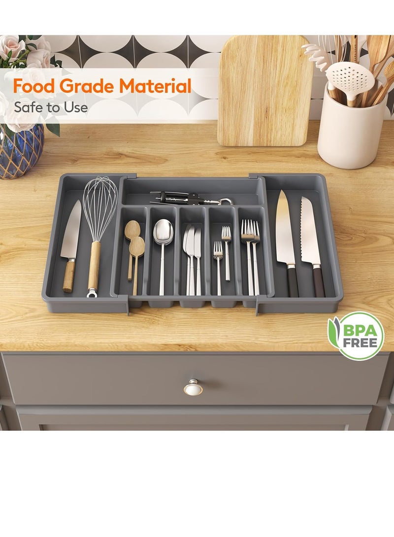 ROEIEIS Silverware Drawer Organizer, Expandable Utensil Tray for Kitchen, BPA Free Flatware and Cutlery Holder, Adjustable Plastic Storage for Spoons Forks Knives, Large, Grey - Image 4
