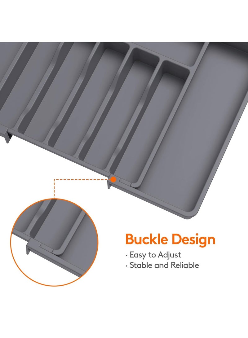 ROEIEIS Silverware Drawer Organizer, Expandable Utensil Tray for Kitchen, BPA Free Flatware and Cutlery Holder, Adjustable Plastic Storage for Spoons Forks Knives, Large, Grey - Image 5