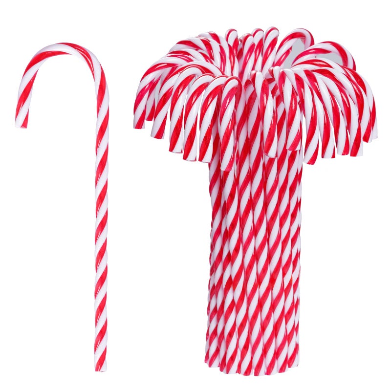 Jmkcoz 30 Pcs Christmas Candy Cane Ornament Plastic Christmas Tree Hanging Decoration Twisted Crutch Candy Canes for Xmas Thanksgiving Gift Home Indoor Outdoor Party Favor Red and White