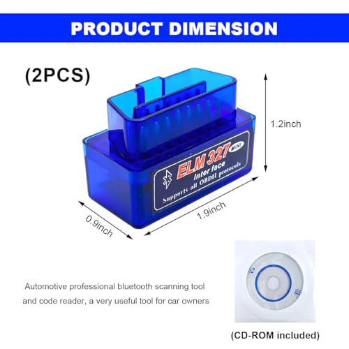 NYTKL 2 PCS ELM327 OBDII Car Auto Diagnostic Scanner, Professional Wireless Bluetooth Scan Tool Failure Detector, OBD2 Engine Fault Code Reader for Android Windows, Car Accessories - Image 2
