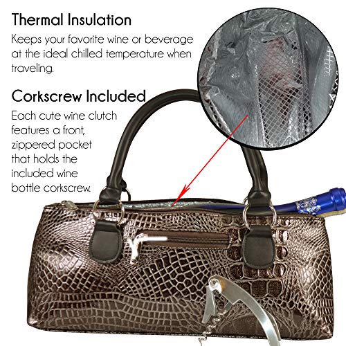 Primeware Wine Clutch Bag (Thermal Insulated) Trendy Women’s Carry Tote | Holds Red & White 750mL Bottles | Trendy Fashion | Incl. Portable Waiter-Style Corkscrew - Image 4
