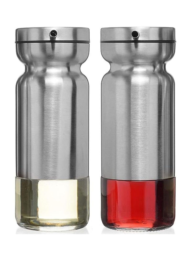2 Pcs 270ml Olive Oil and Vinegar Dispenser Bottle Set Non Drip with Stainless Steel Outer Body - Image 1