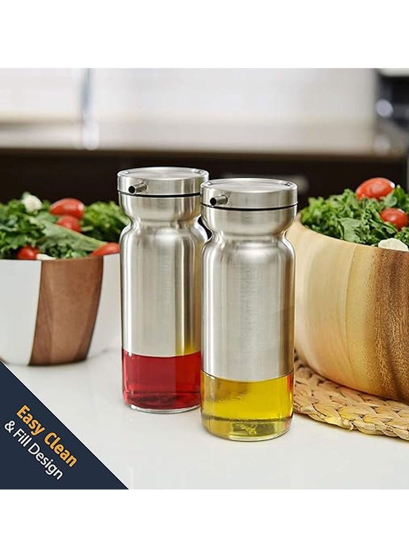 2 Pcs 270ml Olive Oil and Vinegar Dispenser Bottle Set Non Drip with Stainless Steel Outer Body - Image 3