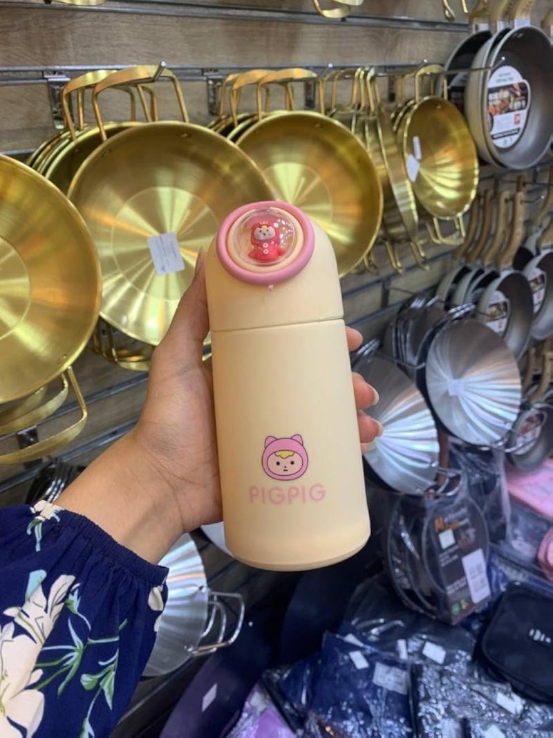 Kids Cup - Lovely Cartoon Thermal Bottle with Silicone Protective Layer, 320ml Portable Tumbler Ideal for Students, Heat-Resistant and Drop-Proof, Simple Beige Aesthetic for Everyday Drinking