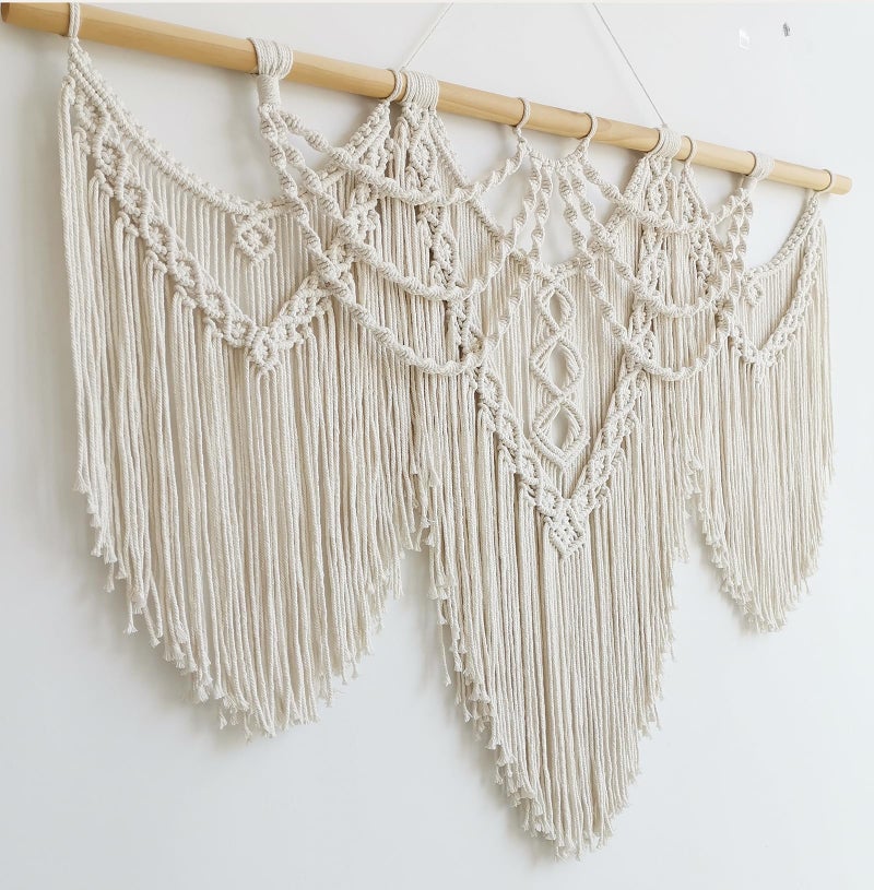 Achart Macrame Wall Hanging Large- Boho Wall Decor- large wall art- Wall Decor Living Room- Macrame Tapestry Boho Decor for Bedroom (Beige-Fringe) - Image 3