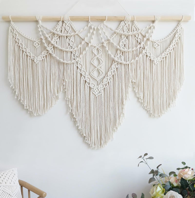 Achart Macrame Wall Hanging Large- Boho Wall Decor- large wall art- Wall Decor Living Room- Macrame Tapestry Boho Decor for Bedroom (Beige-Fringe) - Image 1