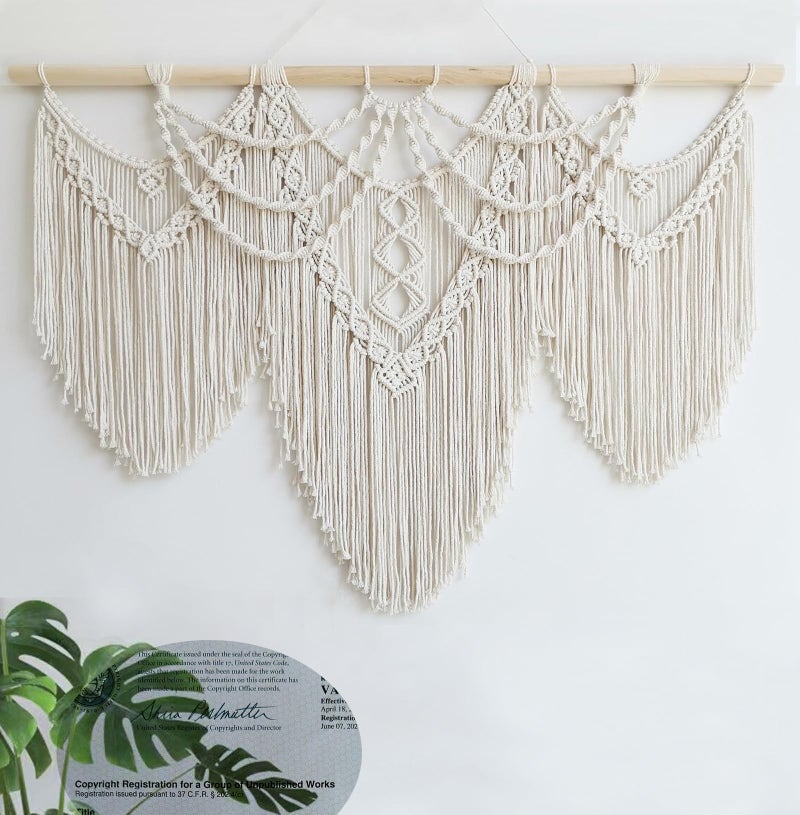 Achart Macrame Wall Hanging Large- Boho Wall Decor- large wall art- Wall Decor Living Room- Macrame Tapestry Boho Decor for Bedroom (Beige-Fringe) - Image 4