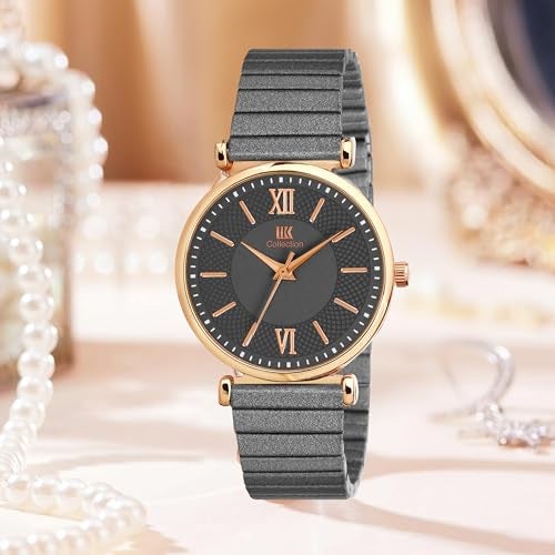 IIK COLLECTION Watches for Woman Round Dial |Analogue Quartz Movemnet Ladies Watch|Long Battery Life|Metal Bracelet Chain Strap|Double Lock Clasp Safety Watches for Girls (Black) - Image 2