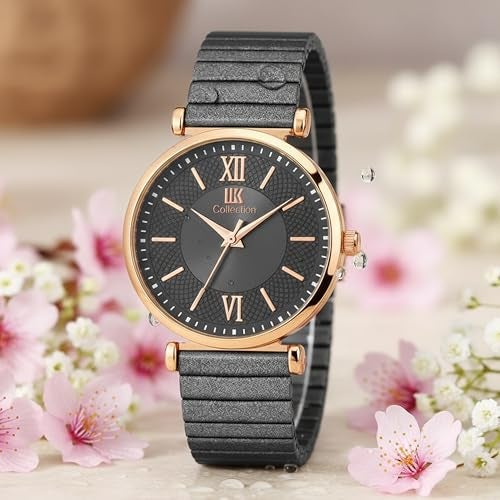 IIK COLLECTION Watches for Woman Round Dial |Analogue Quartz Movemnet Ladies Watch|Long Battery Life|Metal Bracelet Chain Strap|Double Lock Clasp Safety Watches for Girls (Black) - Image 1