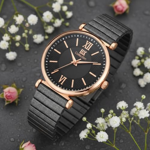 IIK COLLECTION Watches for Woman Round Dial |Analogue Quartz Movemnet Ladies Watch|Long Battery Life|Metal Bracelet Chain Strap|Double Lock Clasp Safety Watches for Girls (Black) - Image 3