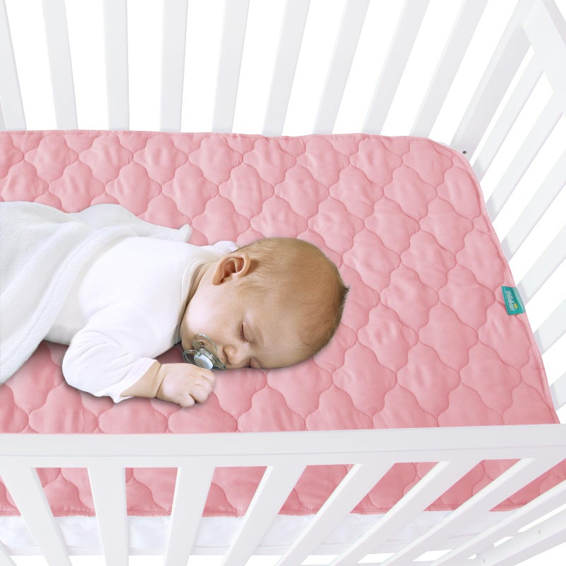 Biloban Waterproof Crib Mattress Protector Pad Cover 28" x 52", Anti Slip & Absorbent Waterproof Bed Pads for Standard Crib/Toddler Bed Quilted Machine Washable (Quilted Improved Thickness) Pink - Image 5