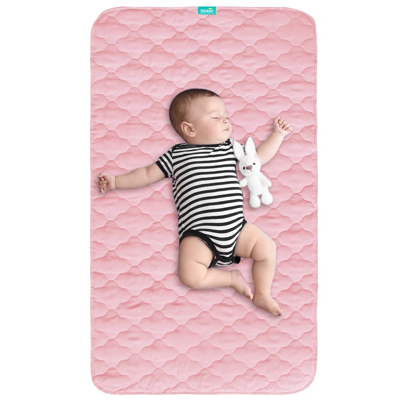 Biloban Waterproof Crib Mattress Protector Pad Cover 28" x 52", Anti Slip & Absorbent Waterproof Bed Pads for Standard Crib/Toddler Bed Quilted Machine Washable (Quilted Improved Thickness) Pink - Image 1