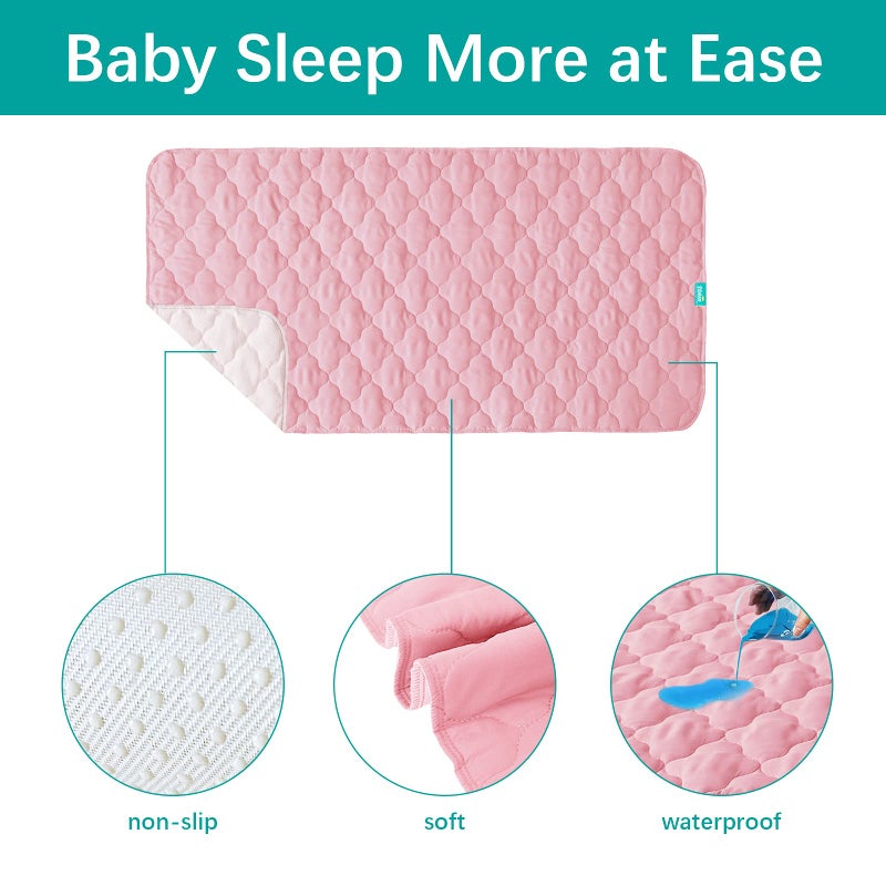 Biloban Waterproof Crib Mattress Protector Pad Cover 28" x 52", Anti Slip & Absorbent Waterproof Bed Pads for Standard Crib/Toddler Bed Quilted Machine Washable (Quilted Improved Thickness) Pink - Image 2