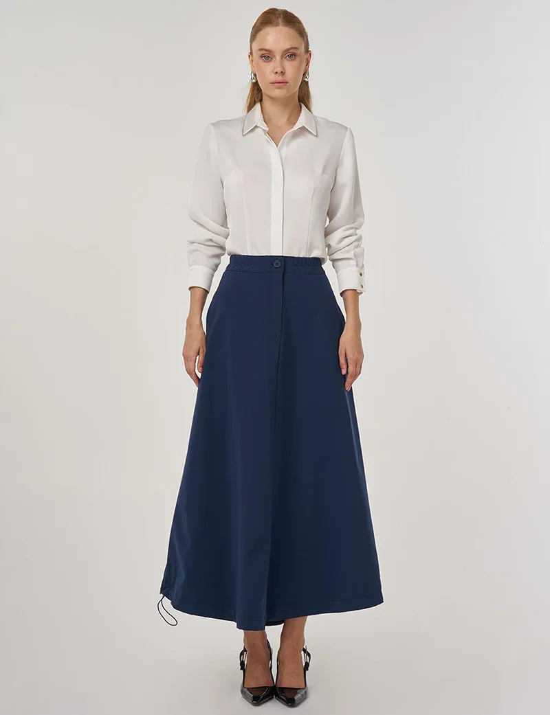 Kayra High Waist Flared Skirt Dark Navy