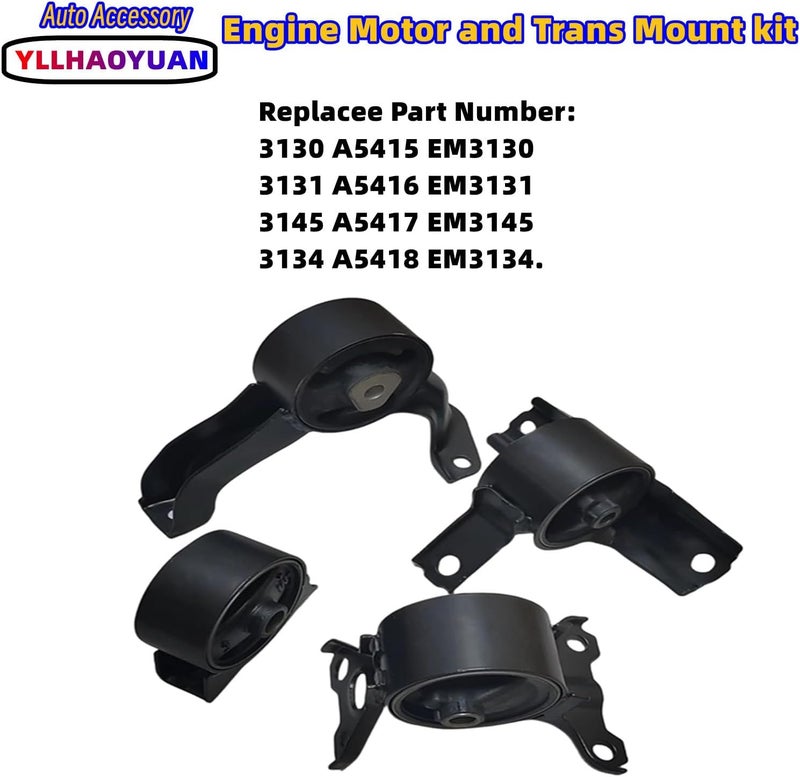 Yllhaoyuan مجموعة مثبتات محرك وناقل حركة Yllhaoyuan - 4 قطع لسيارات Compass وPatriot 2.0L من 2007-2017 وDodge Caliber من 2007-2012 - Image 3