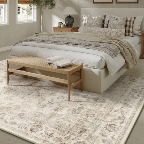 WondRg 8x10 Washable Neutral Area Rug Beige Vintage Living Room Bedroom Carpet NonSlip Soft Low Pile Farmhouse Indoor Large Throw Rug for Dining Room Office - Image 3