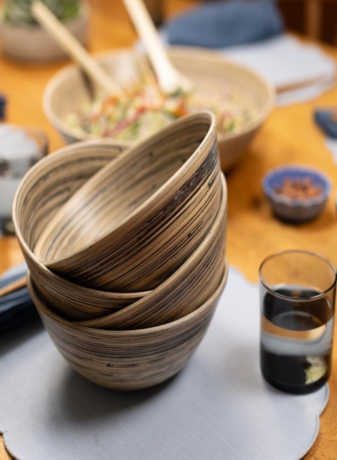 LEXA Bamboo Salad Bowl Set – 4 Individual 8-Inch Natural Bamboo Bowls, Handmade Serving Bowls, Perfect for Salads, Snacks & Entertaining, Black - Image 2