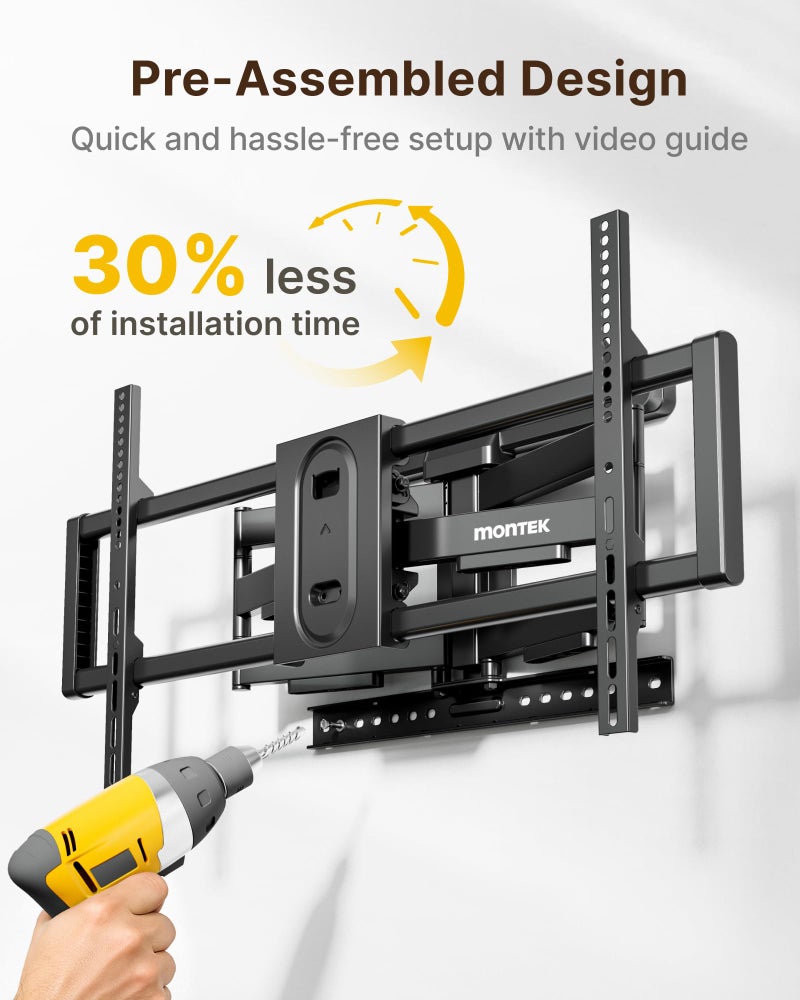 monTEK Heavy Duty Full Motion TV Wall Mount for 43â€“100 Inch TVs Pre-Assembled Bracket with Tool-Free Tilt Swivel & Extension Max VESA 800x600, 150lbs 4X Strength Tested Fits 16/18 Inch Studs - Image 3