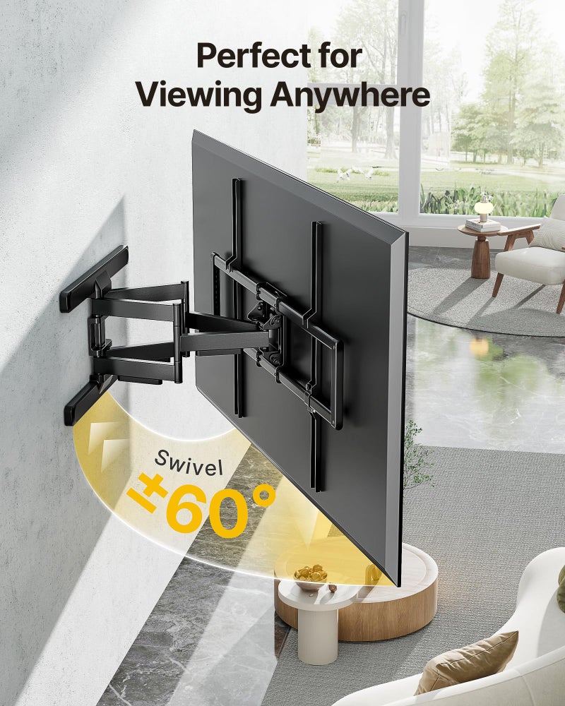 monTEK Heavy Duty Full Motion TV Wall Mount for 43â€“100 Inch TVs Pre-Assembled Bracket with Tool-Free Tilt Swivel & Extension Max VESA 800x600, 150lbs 4X Strength Tested Fits 16/18 Inch Studs - Image 5