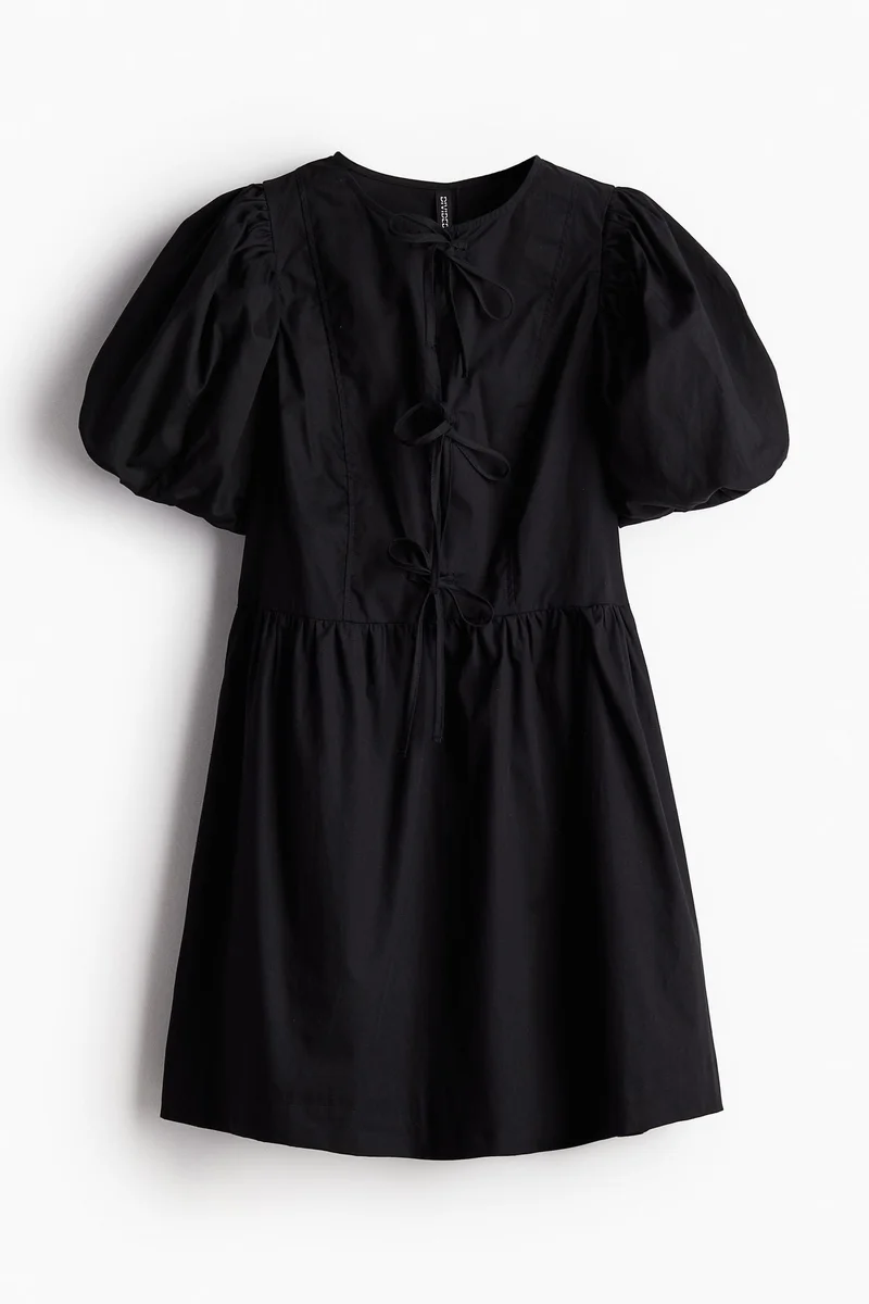 H&M Tie-Detail Puff-Sleeved Dress