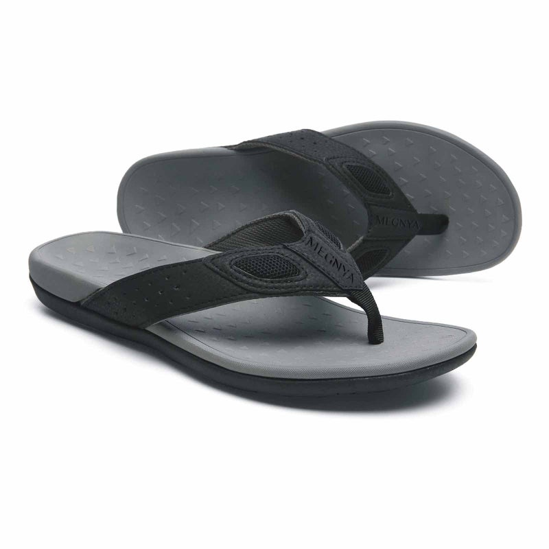 MEGNYA Comfotr Mens Orthotic Flip Flops Thong Sandals for Flat Feet Plantar Fasciitis with Arch Support Soft Toe-Post Slippers Indoor black&grey Size 10 - Image 1