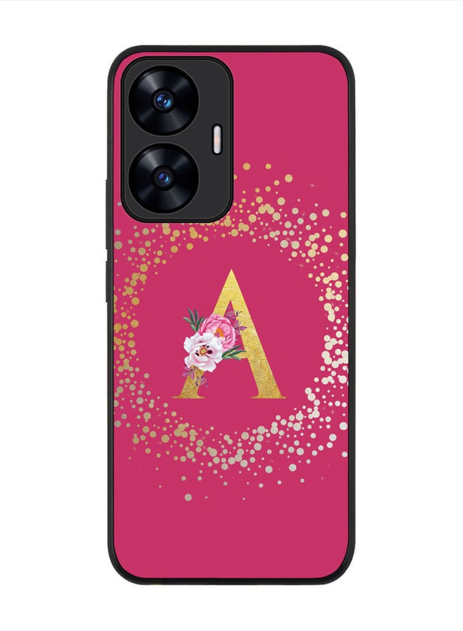 Stylizedd Cover for Realme C55 4G Case , Rugged Black Slim fit Thin Protective Phone Cases - Custom Monogram Initial Letter Floral Pattern Alphabet -A (Dark Pink Rose) - Image 1