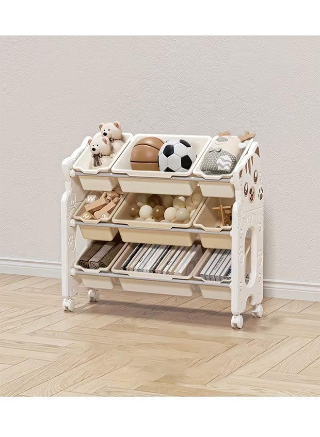 Beauenty Large Capacity Kids Toy Storage Organizer Rack with Wheels, Movable Books & Toys Storage Cabinet with Bins, Eco-Friendly Nursery Playroom Organizer - Image 1