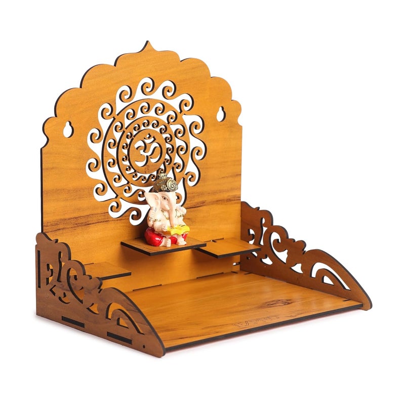 EXPRO Wooden Wall Mounted Pooja Mandir for Home & Office, Wooden Temple for Home Decor Hanging Pooja Stand for Idols | Height: 5 | DIY (Do-It-Yourself) (Height 28 | OM Design 3) - Image 1
