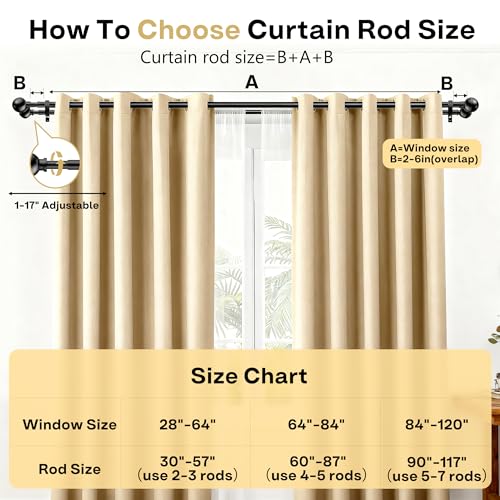 Guankai Adjustable Double Curtain Rods for Windows Set 30 to 57 Inch, Black Curtains Rod with 2PCS Brackets, Small Extra Long 5/8" Diameter Blackout Cortineros Para Ventanas for Bedroom, Living Room - Image 2