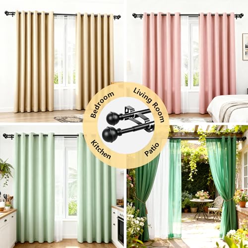 Guankai Adjustable Double Curtain Rods for Windows Set 30 to 57 Inch, Black Curtains Rod with 2PCS Brackets, Small Extra Long 5/8" Diameter Blackout Cortineros Para Ventanas for Bedroom, Living Room - Image 5