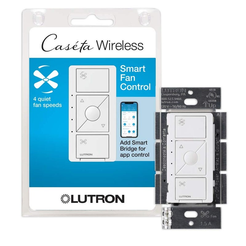 Lutron Caseta Smart Fan Speed Control Switch (Lutron Smart Hub Required), Single-Pole, PD-FSQN-WH, White - Image 1