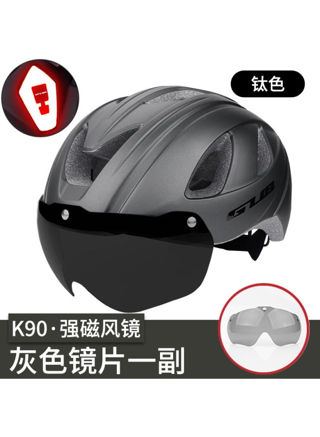Titanium gray Lenses Standard Gub K90 Plus Road Mountain Bike Riding Helmet With Tail Light Magnetic Goggles Integrated Men And Women