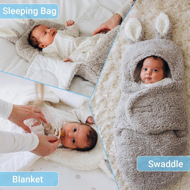 Baby Swaddle Blanket Set - 2 Ultra-Soft Plush Swaddles for Infants (Grey & White) - Image 2