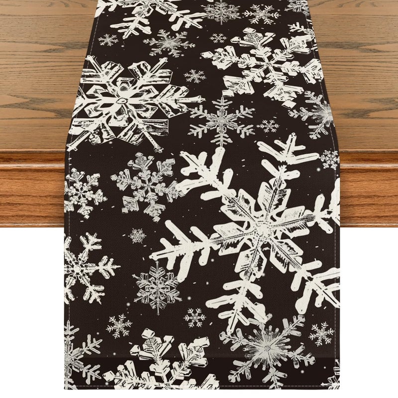 Artoid Mode Black Snowflakes Christmas Table Runner Seasonal Winter Holiday Kitchen Dining Table Decoration for Home Party Decor 13x72 Inch