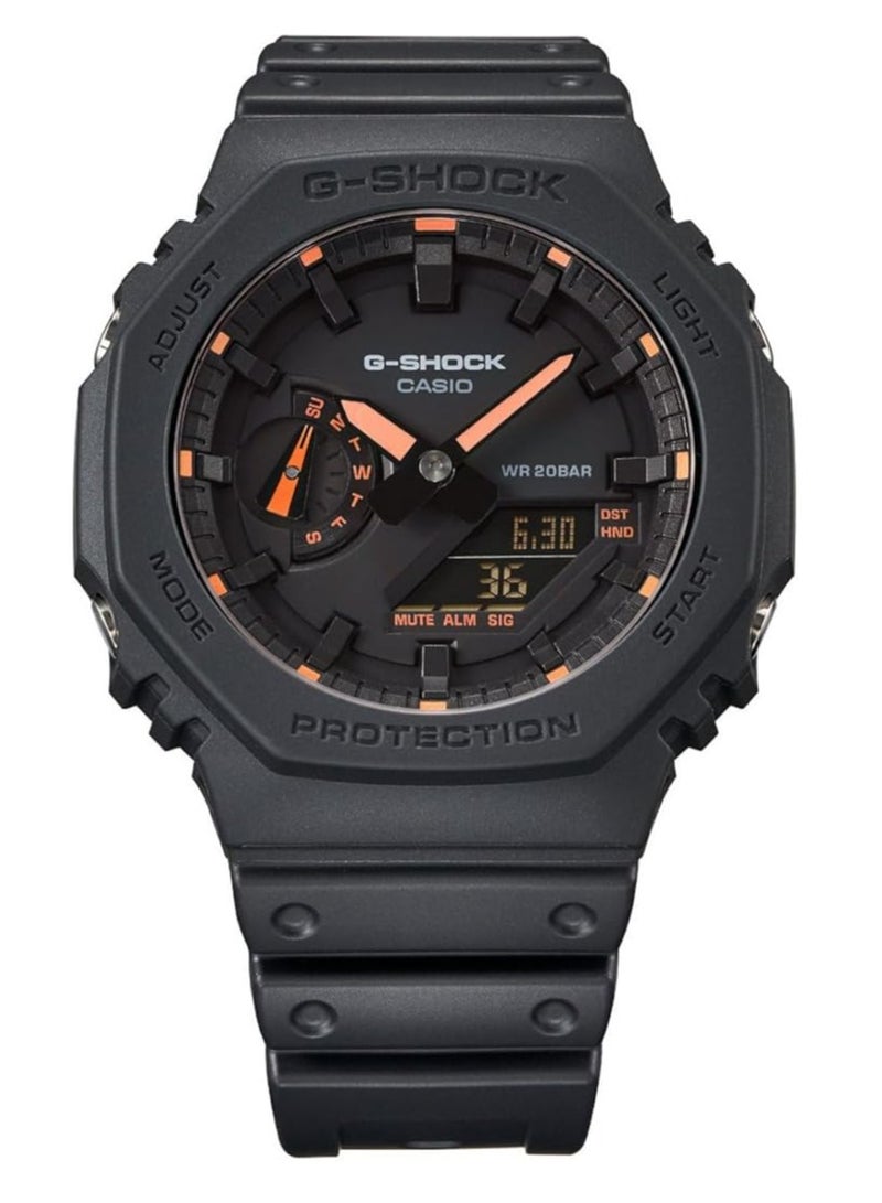 كاسيو ساعه كاسيو G-Shock GA-2100-1A3 بحزام راتينج أسود مع لمسات باللون الأخضر الفلوري، إضاءة خلفية LED، مقاومة للصدمات - Image 3